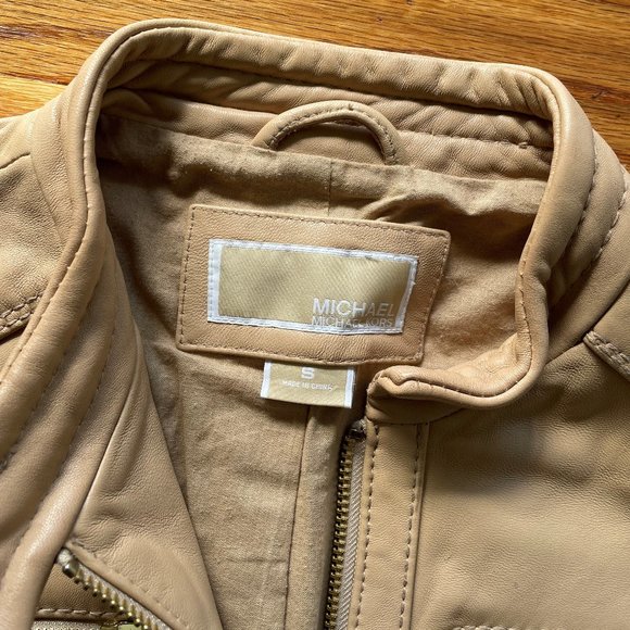 Michael Kors Tan Leather Motorcycle Jacket Size Small - Picture 7 of 15